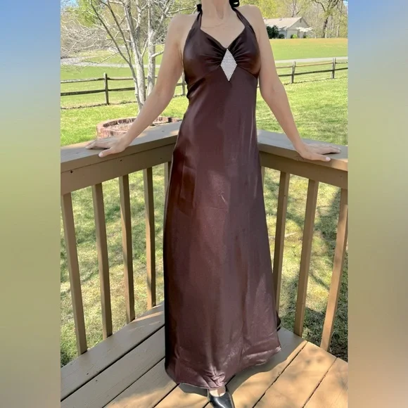 Jessica Mcclintock Dresses | Jessica Mcclintock Brown Shiny Evening Full Length Dress Size M | Color: Brown | Size: 8 | Onlyfaith's Closet